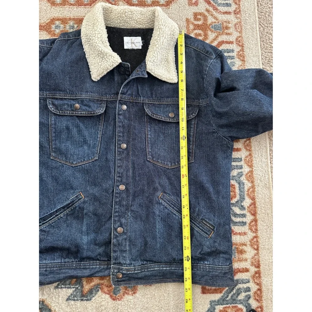Calvin Klein Jeans Denim Trucker Jacket Mens XL Blue Sherpa Collar Americana